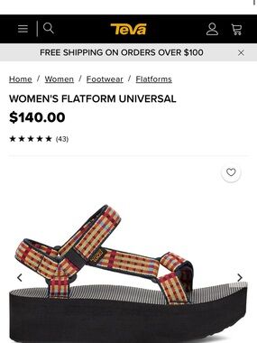 Teva Women's Flatform Universal Sandal - Red Yellow Plaid